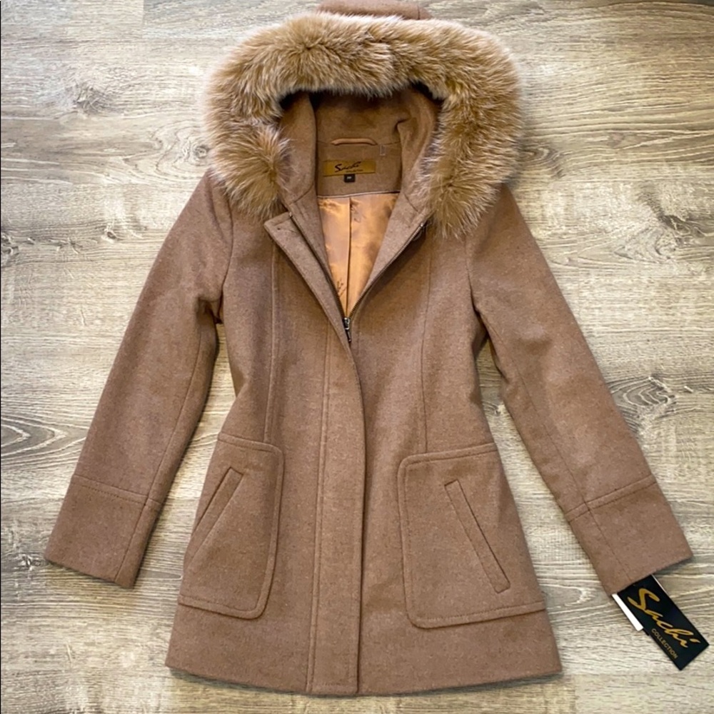 Sachi Lambswool blend coat w/ real Fur NWT